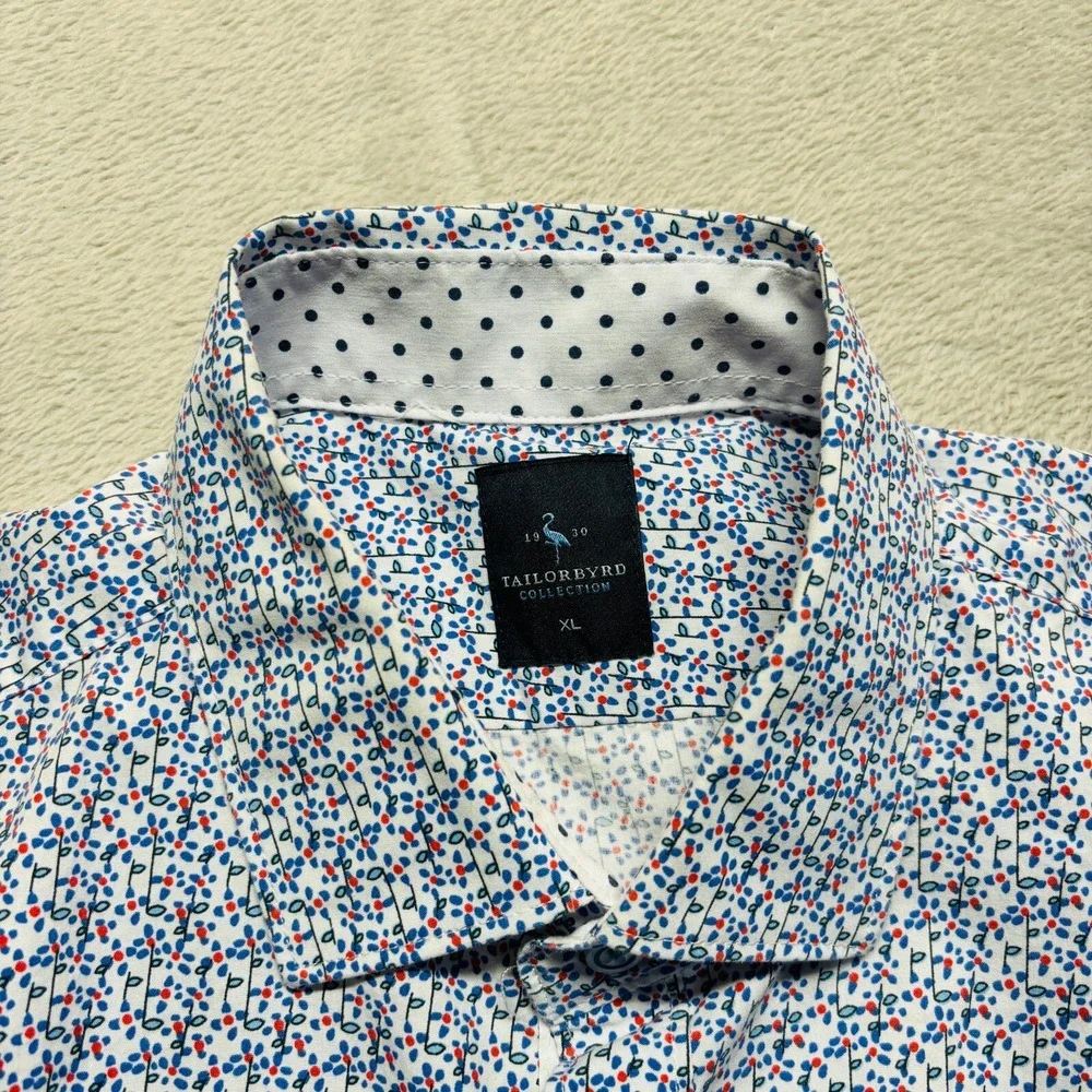 Tailorbyrd Button Up Shirt Golf Casual 100% Cotton All Over Pattern Mens XL Blue